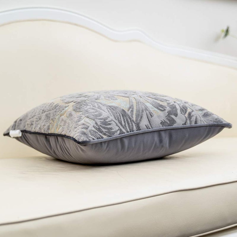 Alerfa 18 x 18 Inch Gray Silver Square Maple Leaf Pillow Embroidery Cut Velvet Cushion Case Luxury Modern Lumbar Throw Pillow Cover Decorative Pillow for Couch Sofa Living Room Bedroom Car - Image 3